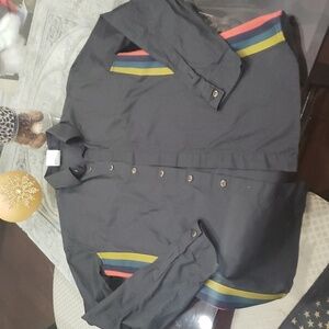 GIANFRANCO FERRE MEN'S BLACK SIDE COLOR STRIP DESIGNER SHIRT M